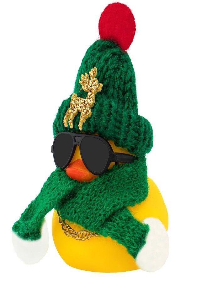 wonuu Christmas Rubber Duck Car Ornaments Car Decorations Christmas Accessories Elk Hat Scarf and Necklace, Green-Green Scarf - Image 1